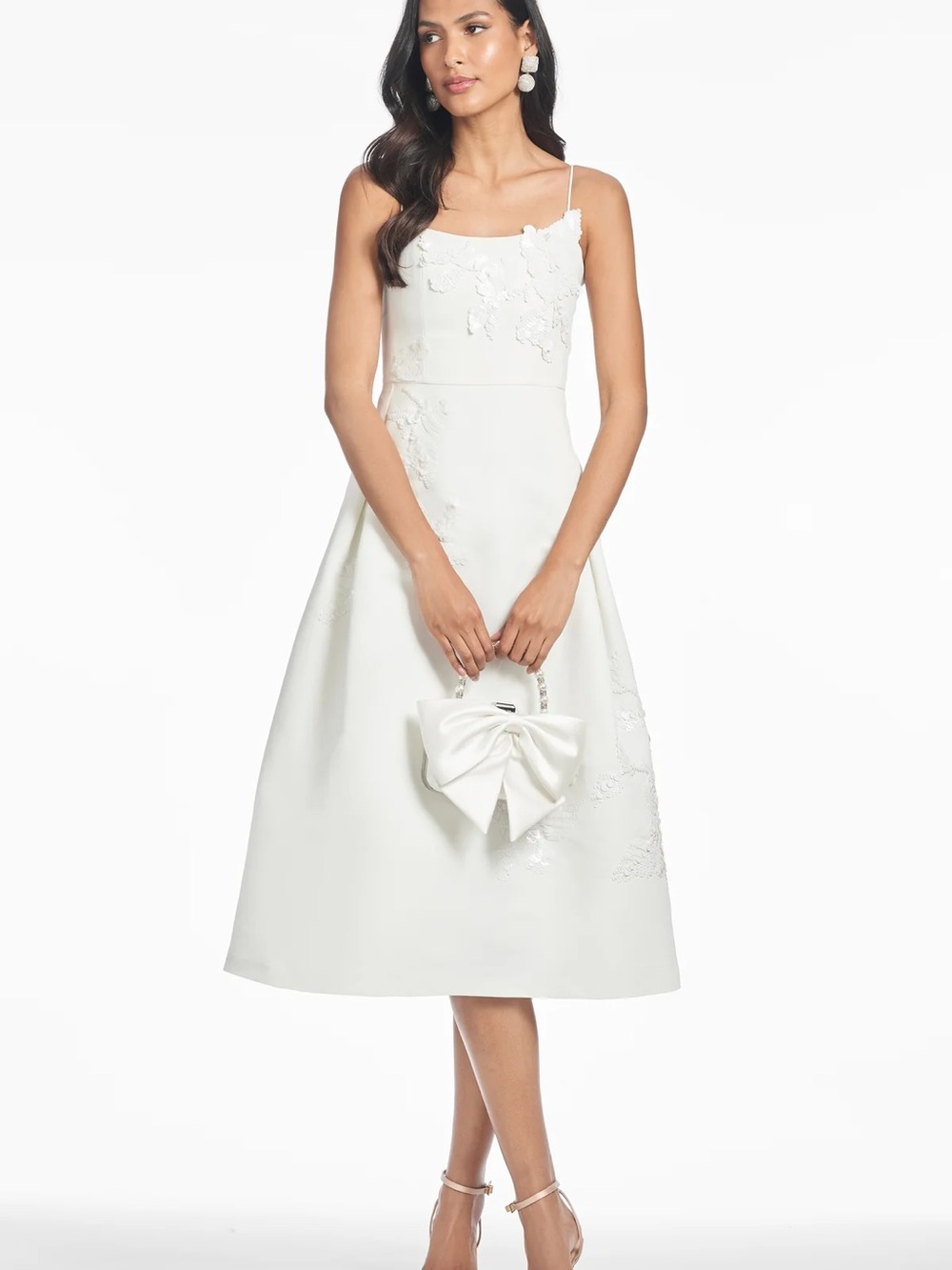 Sachin + Babi White Midi Dress with Floral Appliqué